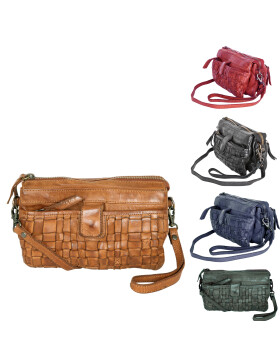 Leder Damen Tasche mit RFID Schutz, Umh&auml;ngetasche, Cross Body,Leder Clutch geflochten in Used Look CL 32663