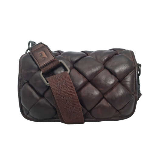 Bear Design Damen Leder Tasche, Umh&auml;ngetasche, Schultertasche klein gesteppt braun CL 42889
