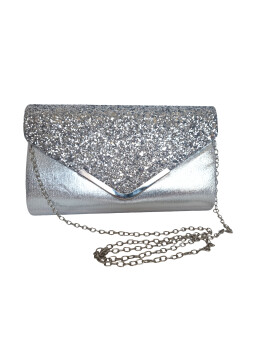 Kuvert Brauttasche Silber Glitter, Kettentasche, Glitzer Abendtasche